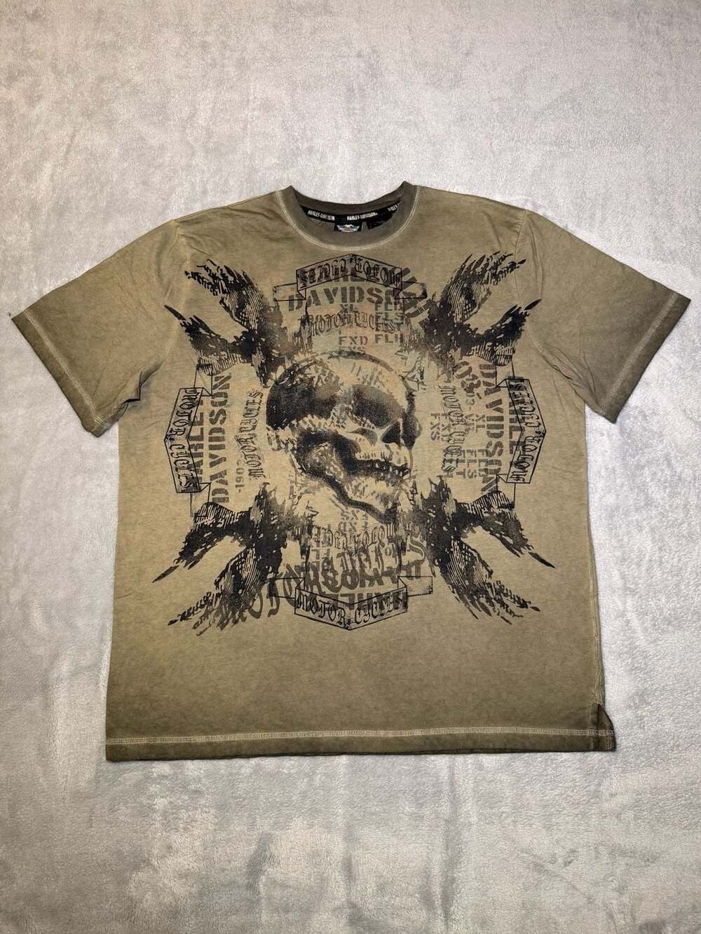 Harley-Davidson Mens XL Skull & Wings Graphic T-Shirt Y2K Affliction Style Exc